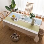 Rettangolo cotone lino nappe tovaglia da pranzo festa di nozze cucina decorazione della casa copertura della tavola, dimensioni: 140x180 cm (linea retta blu verde)
