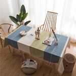 Rettangolo cotone lino nappe tovaglia da pranzo festa di nozze cucina decorazione della casa copertura della tavola, dimensioni: 140x180 cm (plaid verde blu)