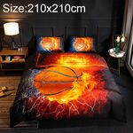 Copripiumino in tre pezzi con federa stampata in 3D, dimensioni: 210x210 cm (Basketball Fire)