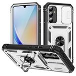 Per Samsung Galaxy A34 Custodia scorrevole Camshield TPU + PC con supporto (bianco + nero)