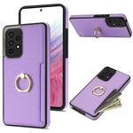 Custodia per telefono posteriore in pelle con litchi per scheda ad anello Samsung Galaxy A52 4G/5G (viola)