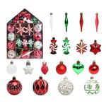 73 pezzi/set Ciondolo decorativo per albero di Natale, palla di Natale dipinta, colore: rosso verde bianco