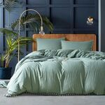 Set biancheria da letto principessa con federa in tessuto decorativo in microfibra lavato palla, misura: re （due federa e una trapunta） (verde pisello)