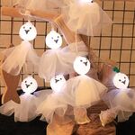 Luci a corda fantasma in tessuto di Halloween a LED, spaventose, per festival di fantasmi, decorazione per interni, lampada ambientale, colore: 1,5 m, 10 luci, bianco