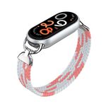Cinturino per orologio in nylon intrecciato con testa in metallo per Xiaomi Smart Band 10/9/8, taglia: S (rosa e bianco)