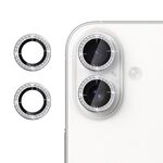 Per iPhone 16 Plus Klebol - Protezione individuale per obiettivo della fotocamera con anello di diamanti (argento)