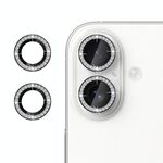 Per iPhone 16 Klebol - Protezione individuale per obiettivo della fotocamera con anello di diamanti (nero)
