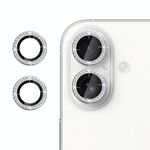 Per iPhone 16 Klebol - Protezione individuale per obiettivo della fotocamera con anello di diamanti (argento)