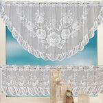 Tenda da caffè traslucida bianca Tulle Pizzo Trasparente Tende jacquard lavorate a maglia Tende da camera da letto, Dimensioni: Tenda superiore e inferiore (JHM-02)