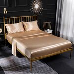Set lenzuolo con angoli per federa a quattro pezzi in seta con simulazione di seta di ghiaccio per la casa, dimensioni: re degli Stati Uniti: 198 * 203 * 40 cm (cammello)