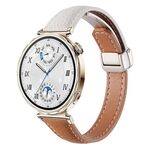 Cinturino per orologio in vera pelle con fibbia magnetica pieghevole, sottile, da 18 mm, con trama Litchi (bianco e marrone)