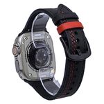 Cinturino in pelle pull-up con fibbia a tre stelle a 7 linee per Apple Watch da 46 mm / 49 mm / 45 mm / 44 mm (filo rosso nero)