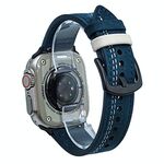 Cinturino in pelle pull-up con fibbia a tre stelle a 7 linee per Apple Watch da 46 mm / 49 mm / 45 mm / 44 mm (filo bianco blu scuro)
