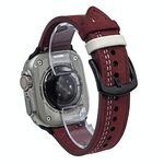 Cinturino in pelle pull-up con fibbia a tre stelle a 7 linee per Apple Watch da 46 mm / 49 mm / 45 mm / 44 mm (filo bianco bordeaux)