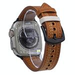 Cinturino in pelle pull-up con fibbia a tre stelle a 7 linee per Apple Watch da 46 mm / 49 mm / 45 mm / 44 mm (filo bianco marrone giallo Crazy Horse)