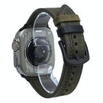 Cinturino in pelle pull-up con fibbia a tre stelle a 7 linee per Apple Watch da 46 mm / 49 mm / 45 mm / 44 mm (Crazy Horse verde militare filo nero)