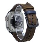 Cinturino in pelle pull-up con fibbia a tre stelle a 7 linee per Apple Watch da 46 mm / 49 mm / 45 mm / 44 mm (filo blu marrone scuro Crazy Horse)