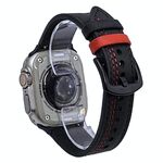 Cinturino in pelle pull-up con fibbia a tre stelle a 7 linee per Apple Watch da 42 mm / 41 mm / 40 mm / 38 mm (filo rosso nero)