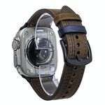 Cinturino in pelle pull-up con fibbia a tre stelle a 7 linee per Apple Watch da 42 mm / 41 mm / 40 mm / 38 mm (filo blu marrone scuro Crazy Horse)