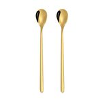 2 cucchiai in acciaio inox Cucchiaio da caffè creativo Bar Cucchiaio da ghiaccio Cucchiaio lungo placcato oro, Stile: cucchiaio rotondo, Colore: oro