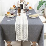 Fodere per runner da tavola in misto cotone cava all'uncinetto in pizzo floreale con nappe, dimensioni: 24x140 cm (York Weave)