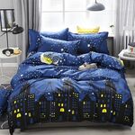 4 pezzi stampa biancheria da letto set lenzuolo federe fodera, dimensioni: per letto da 2,2 m (notte blu)