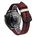 Cinturino per orologio in pelle pull-up con fibbia a tre stelle a sette linee da 22 mm (filo bianco rosso vino)