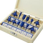 Set di frese per la lavorazione del legno Set di taglierina per macchina per incisione per fresatura del legno elettrica Testa della macchina, Stile: Manico 1/4 blu 12PCS