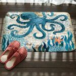 Tappetino assorbente in flanella con materassino antiscivolo per bagno serie Marine, dimensioni: 46x76cm (polpo)