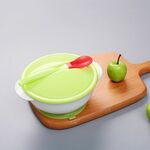 Ciotola per coperchio per cucchiaio temperatura per ventosa per bambini Ciotola per addestramento a prova di caduta per neonati Stoviglie per alimentazione infantile (ciotola verde + cucchiaio)