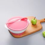 Ciotola Copri Cucchiaio Temperatura Ventosa per Bambini Ciotola per Addestramento Antigoccia Baby Stoviglie per Alimentazione Infantile (Ciotola Rosa + Cucchiaio)