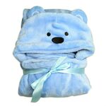Asciugamano da bagno a mantella con cappuccio a forma di animale del bambino, dimensioni: 100 × 75 cm (orso blu dagli occhi piccoli)