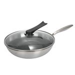Wok a fondo piatto per uso domestico in acciaio inossidabile 304 senza olio e non rivestito adatto per fornelli a induzione a gas, dimensioni: 32 cm
