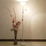 Doppia testa LED Protezione occhi Lampada da terra madre e figlio Soggiorno Camera da letto Lampada da tavolo verticale da comodino Spina CN, Potenza: 7 + 16 w (Bianco)