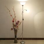 LED a doppia testa Protezione per gli occhi Lampada da terra per madre e figlio Soggiorno Camera da letto Lampada da tavolo verticale da comodino Spina CN, Potenza: 7 + 16 w (Argento)