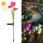 Fiore di giglio simulato 4 teste Lampada da giardino decorativa a LED impermeabile IP55 alimentata a energia solare, luce bianca (rosa)