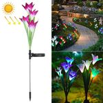 Fiore di giglio simulato 4 teste Lampada da giardino decorativa a LED impermeabile IP55 alimentata a energia solare, luce bianca (viola)