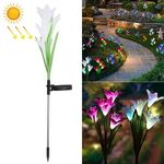 Fiore di giglio simulato 4 teste Lampada da giardino decorativa a LED impermeabile IP55 alimentata a energia solare, luce colorata (bianca)