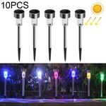 10 PCS Lampada da giardino per esterni a energia solare in acciaio inossidabile IP65 Lampada da giardino decorativa a LED impermeabile (luce colorata)
