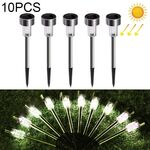 10 PCS Lampada da giardino per esterni a energia solare in acciaio inossidabile IP65 Lampada da giardino decorativa a LED impermeabile (luce bianca)