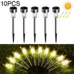 10 PCS Lampada da giardino per esterni a energia solare in acciaio inossidabile IP65 Lampada da giardino decorativa a LED impermeabile (bianco caldo)