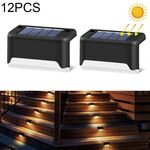 12 PCS Solar Powered LED Outdoor Stairway Light IP65 Lampada da giardino impermeabile, luce bianca calda (nera)