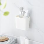 Portaoggetti da bagno con ventosa a parete, scatola portaoggetti per punzoni, portalavabo, spazzolino, dentifricio (bianco)