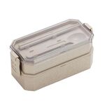 Set di posate per contenitori per il pranzo per studenti in plastica per microonde a doppio strato (beige)