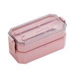 Set di posate per il pranzo per studenti in plastica per microonde a doppio strato (rosa)