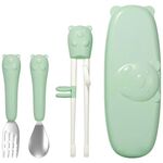 Casalinghi Bebè da allenamento Bacchette Cucchiaio Forchetta Tuta da ginnastica Stoviglie per bambini (Verde)