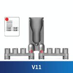 Supporto da parete per aspirapolvere Dyson V11, può contenere fino a 10 accessori.