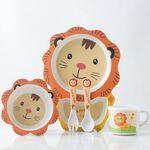 Set di stoviglie per bambini in fibra di bambù Set di piatti per integratori alimentari per bambini simpatico cartone animato per la casa (042 Lion)