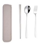 3 pz/set Stoviglie portatili in acciaio inossidabile Set creativo Bacchette Cucchiaio Forchetta Regalo, Colore:Acciaio