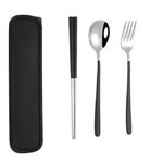 3 pezzi/set stoviglie portatili in acciaio inossidabile set creativo bacchette cucchiaio forchetta regalo, colore: nero